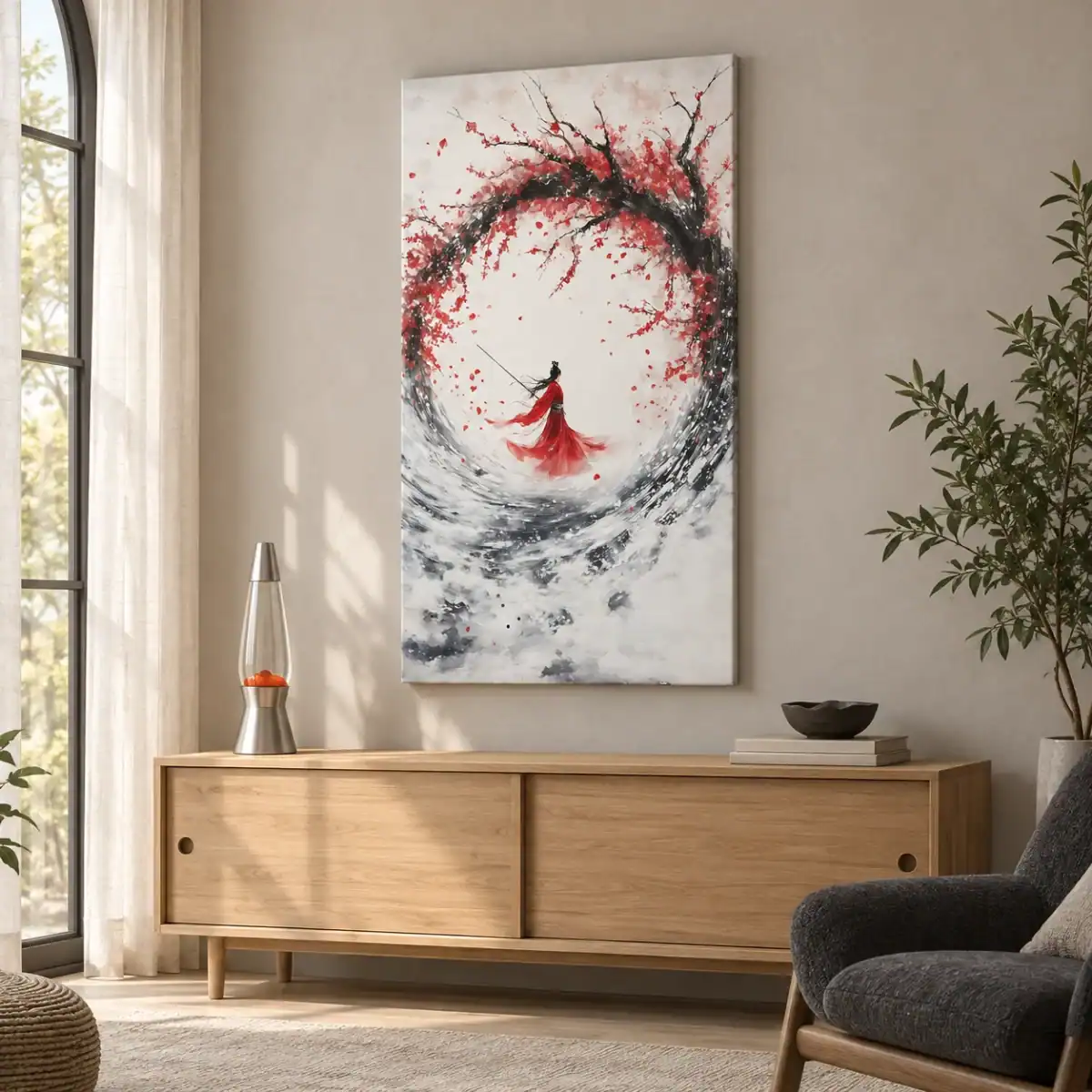 Sakura Vortex canvas artwork in daylight