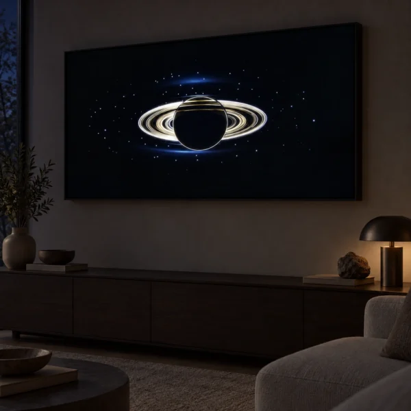 Rings of Saturn illuminated at night