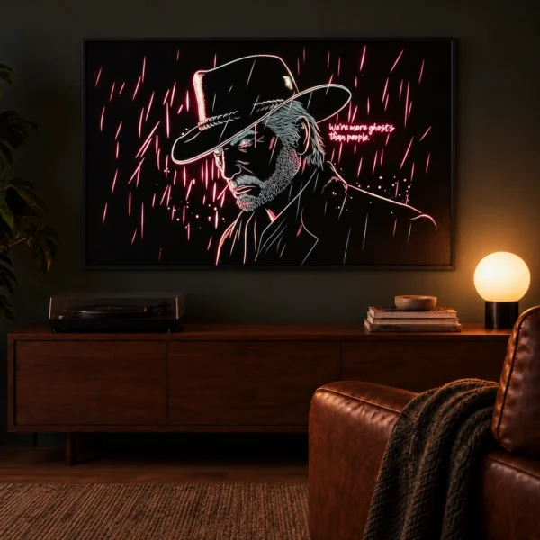 Arthur Morgan illuminated at night