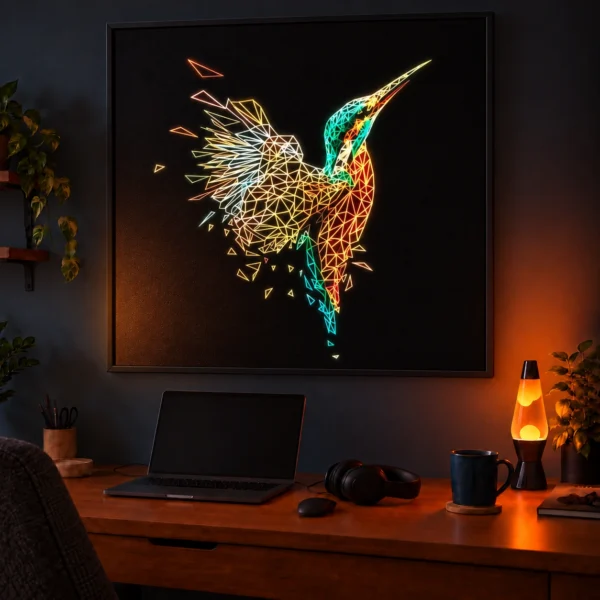 Kingfisher illuminated at night