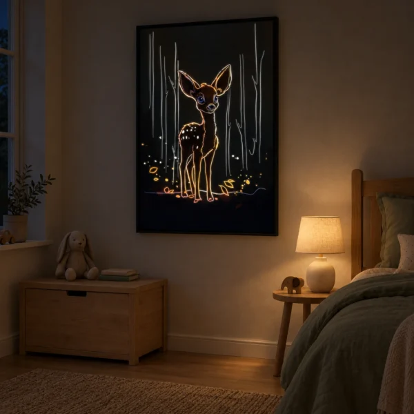 Oh Deer! illuminated at night