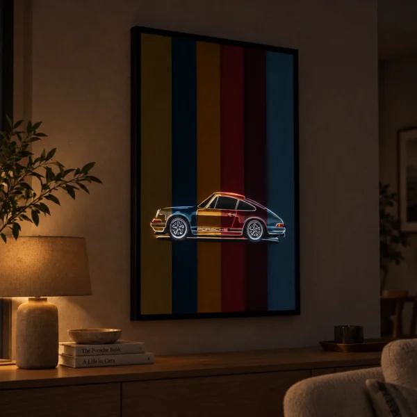 Classic Multicolored Porsche 911 illuminated at night