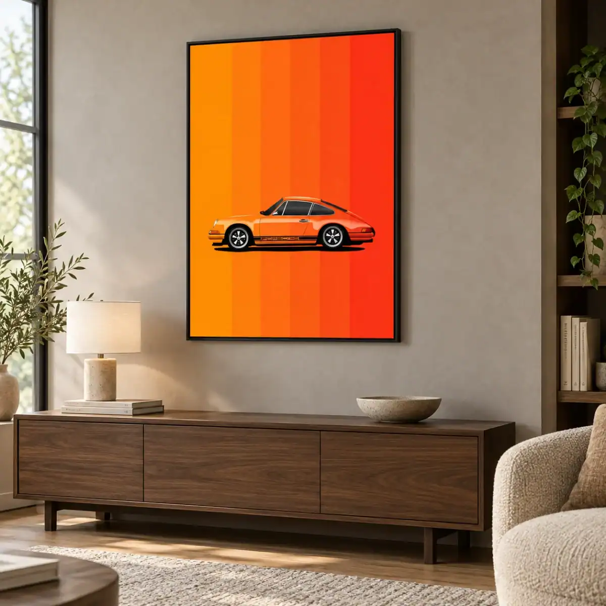 Classic Orange Porsche 911 canvas artwork in daylight