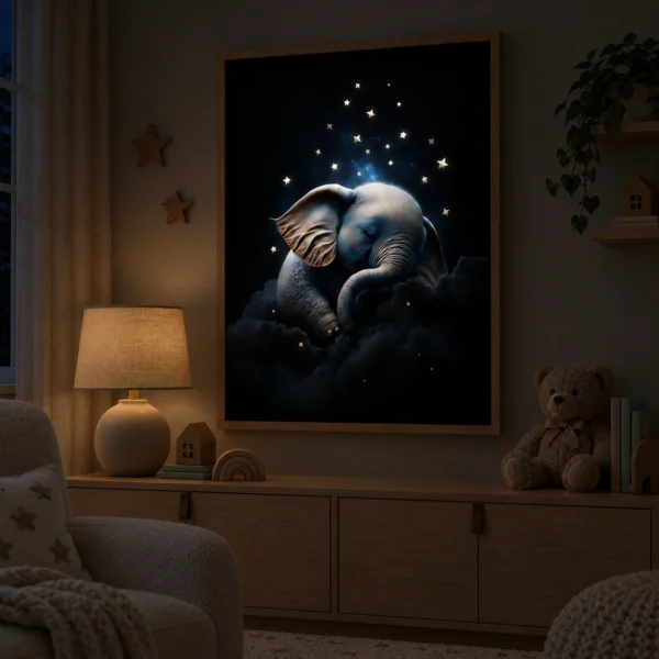 Elephant On The Cloud illuminated at night