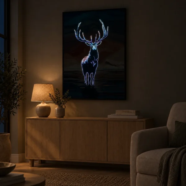 Elk On The Water illuminated at night