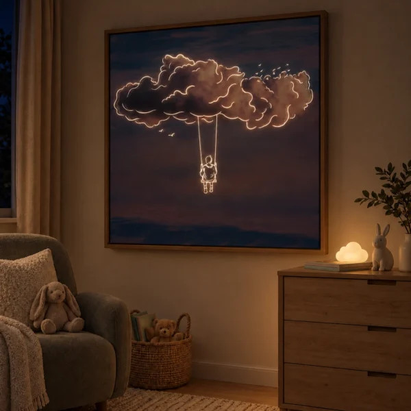 Floating Thoughts illuminated at night