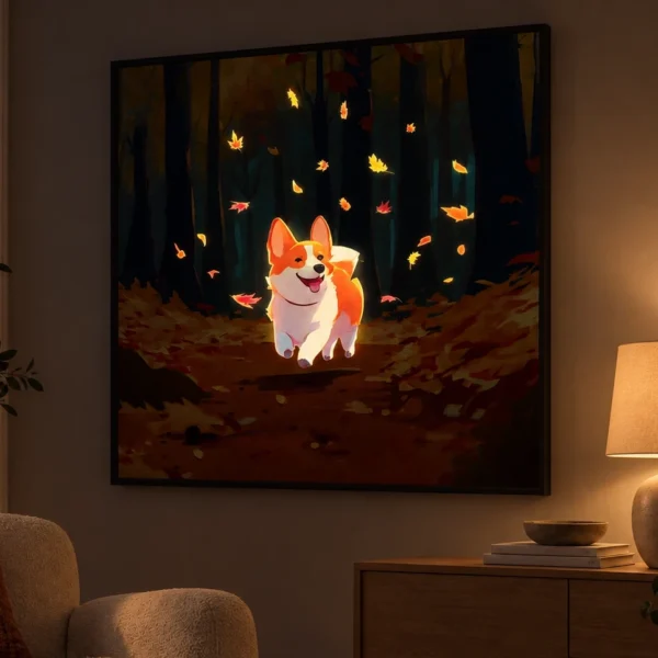 Autumn Forest Corgi illuminated at night