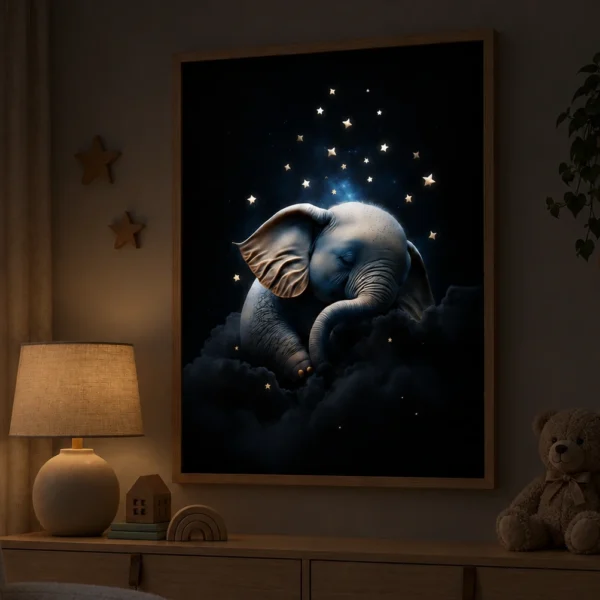Elephant On The Cloud illuminated at night
