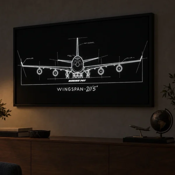 Boeing 747 illuminated at night