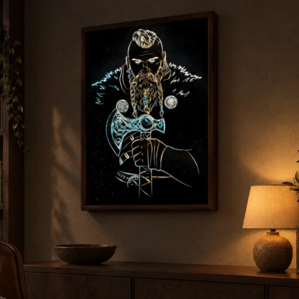 Viking Warrior illuminated at night