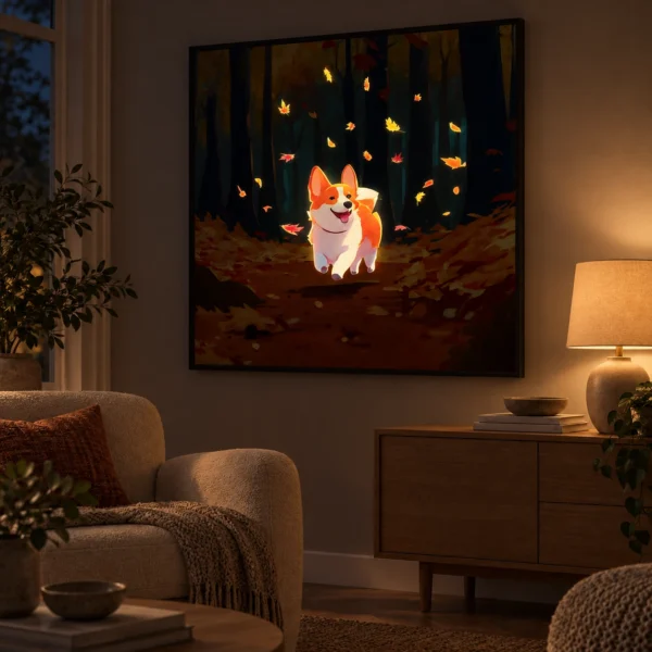 Autumn Forest Corgi illuminated at night