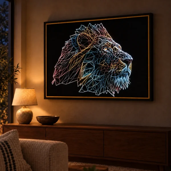 Geometric Lion illuminated at night