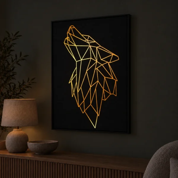 Howling Wolf illuminated at night