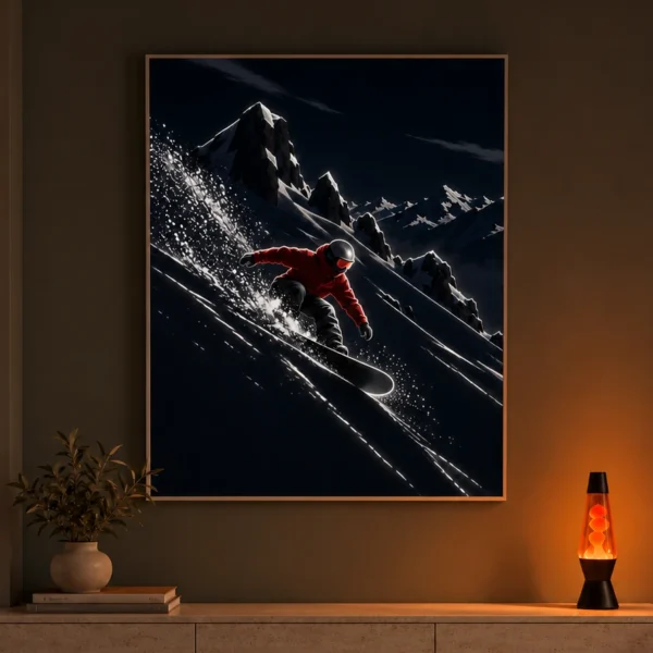Alpine Snowboarder illuminated at night