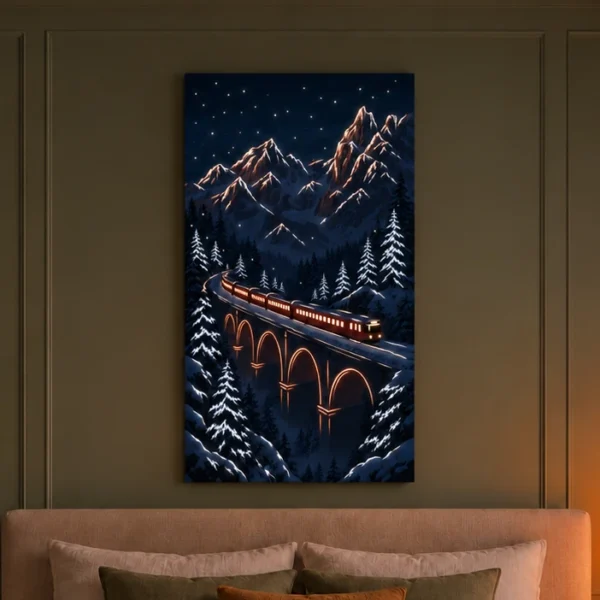 Alpine Train Viaduct illuminated at night