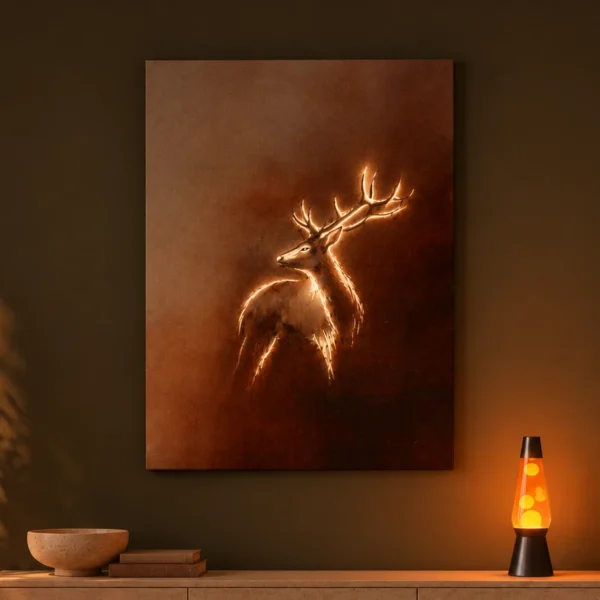 Amber Stag illuminated at night
