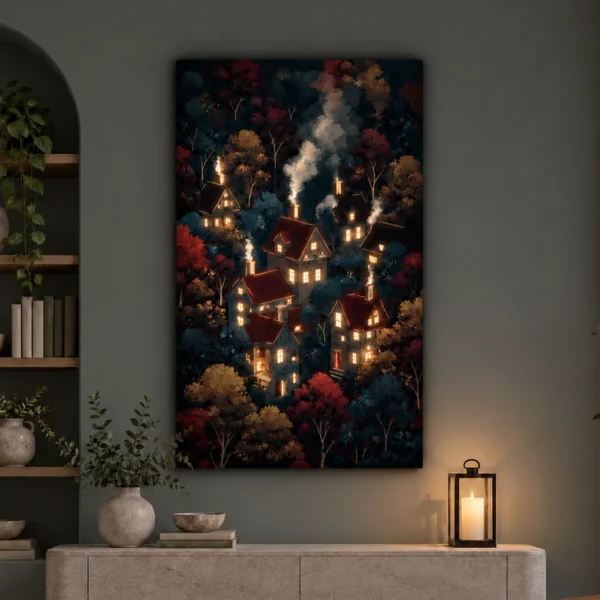 Autumn Forest Village illuminated at night