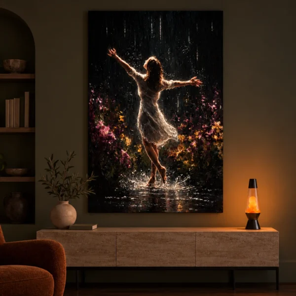 Rain Garden Dancer illuminated at night