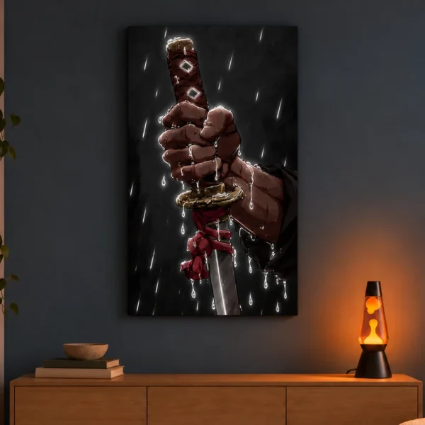 Rain Katana illuminated at night