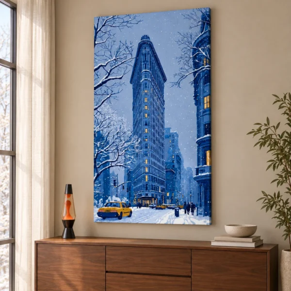 Snowy Flatiron in daylight