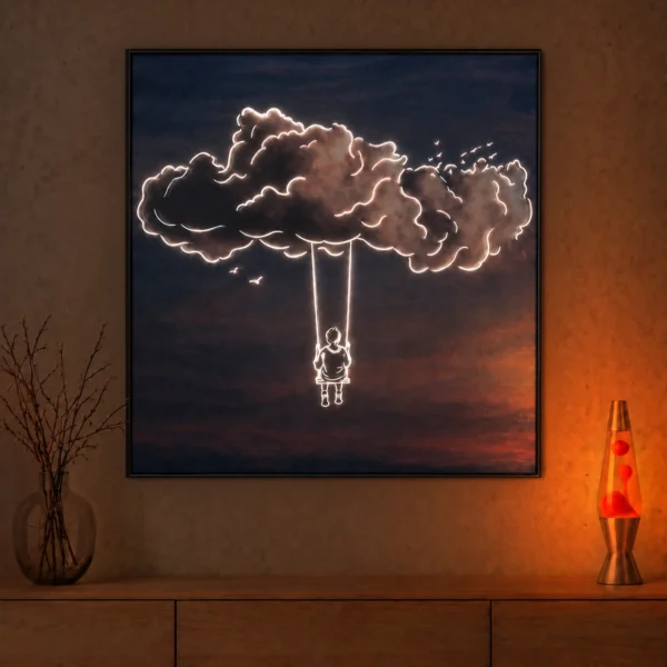 Floating Thoughts illuminated at night
