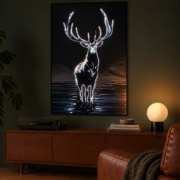 Elk On The Water illuminated at night