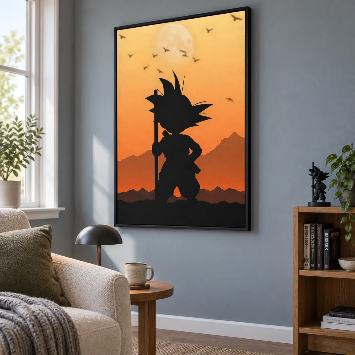 Silhouette Of Goku canvas artwork in daylight