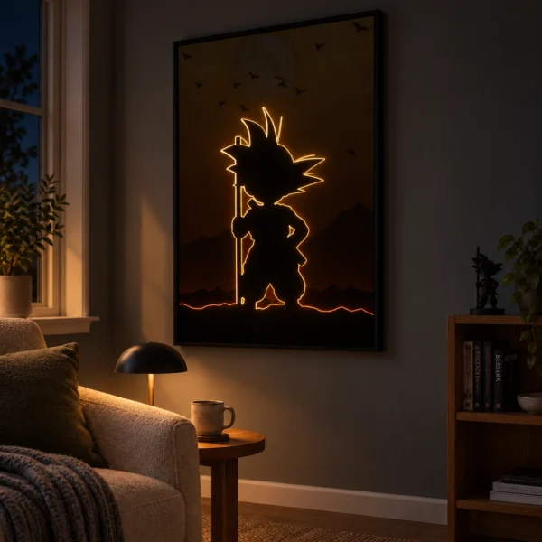 Silhouette Of Goku illuminated at night