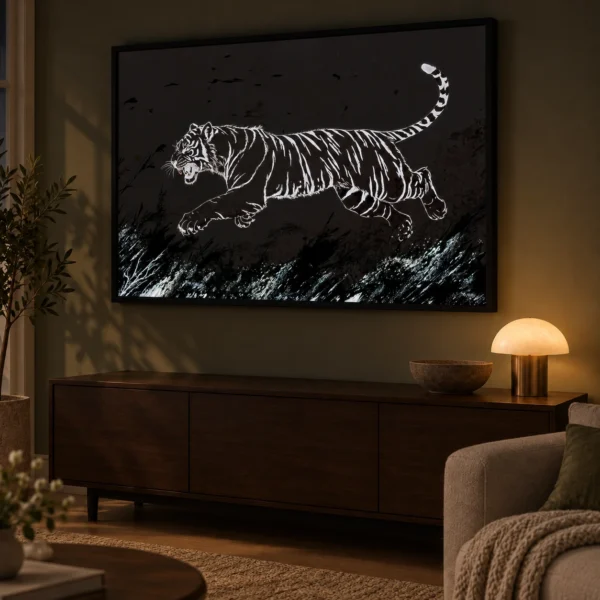 White Tiger illuminated at night