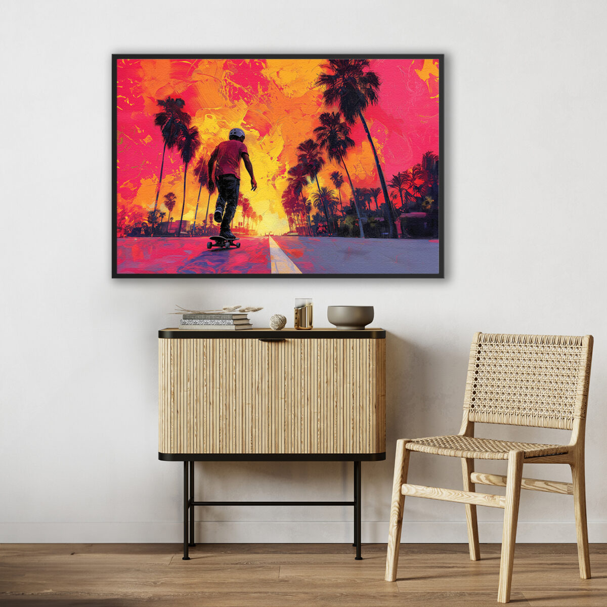 Skateboarding light up painting