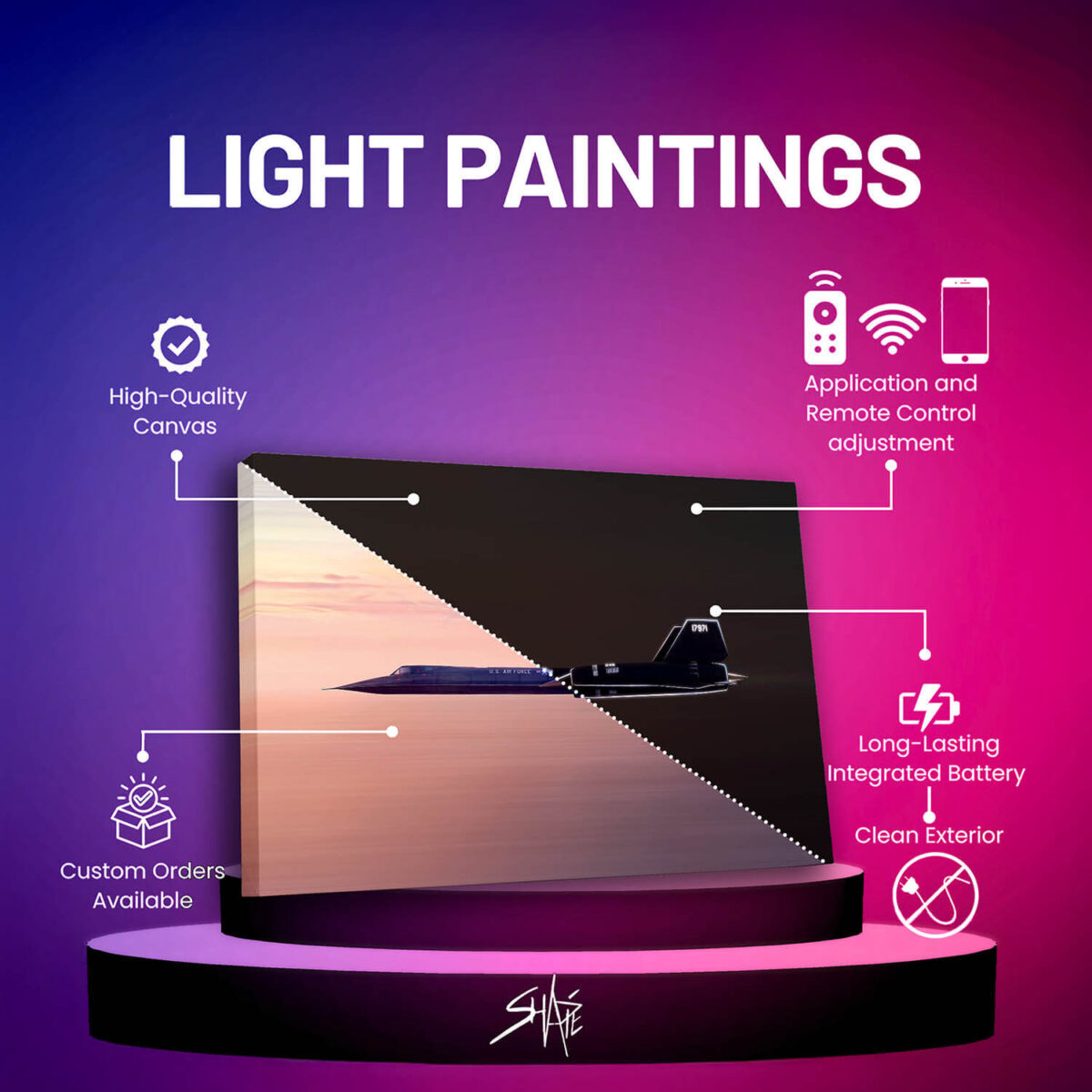 specification sheet of the US Air Force Jet Plane Light Painting