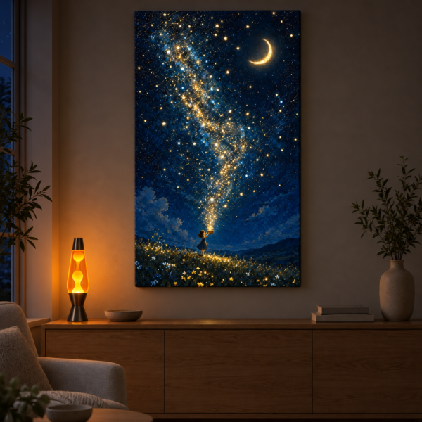 Starlight Girl illuminated at night