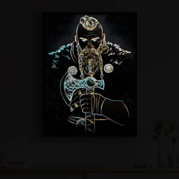 Viking Warrior illuminated at night