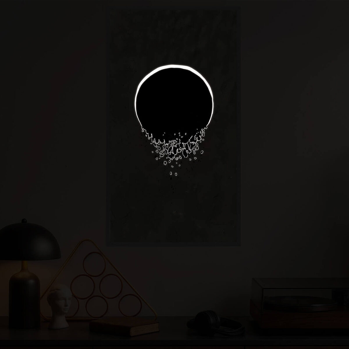 zoomed illuminated Circle led light painting minimalist room wall art