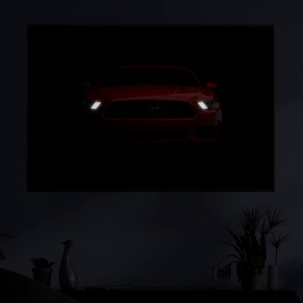 RED Mustang illuminated at night
